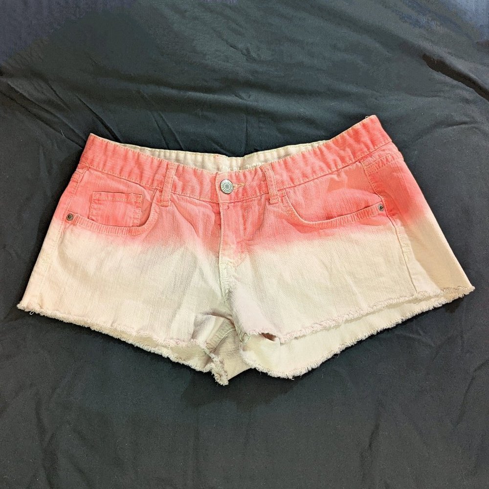Distressed Pastel Orange Creamsicle Ombre Mid-Rise Denim Shorts Size 13